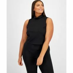 Flash Sale ⭐ Bar III Trendy Plus Size Mock-Neck Cropped Top, Created For Macy's Deep Black 😀