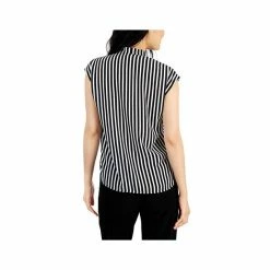Buy ✨ Bar III Striped Tie-Neck Top, Created For Macy's Black/lily White 🎁 -Cheap Bar III Store unnamed file 2188