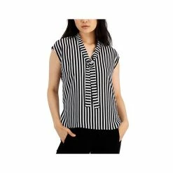 Buy ✨ Bar III Striped Tie-Neck Top, Created For Macy's Black/lily White 🎁 -Cheap Bar III Store unnamed file 2189