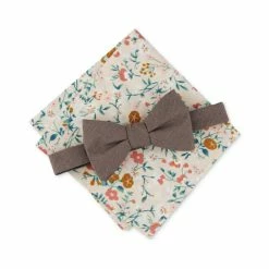 Best Sale 🤩 Bar III Men's Master Pre-Tied Solid Bow Tie & Floral Pocket Square Set, Created For Macy's Khaki 🥰
