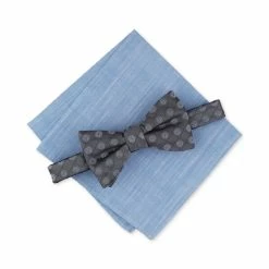 Cheap 🔥 Bar III Men's Moylan Medallion Bow Tie & Pocket Square Set, Created For Macy's Grey 😍