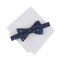 New 🎁 Bar III Men's 2-Pc. Palmer Pre-Tied Floral Bow Tie & Solid Pocket Square Set, Created For Macy's Melon 😍