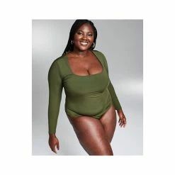Cheapest 🔥 Bar III GooGoo Atkins Trendy Plus Size Square Neckline Long-Sleeve Bodysuit, Created For Macy's Fresh Pine 🥰 -Cheap Bar III Store unnamed file 2270