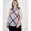 Best deal 👍 Bar III Plus Size Button-Front Sleeveless Top, Created For Macy's Pink Mist 🎁