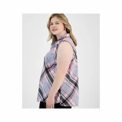 Best deal 👍 Bar III Plus Size Button-Front Sleeveless Top, Created For Macy's Pink Mist 🎁 -Cheap Bar III Store unnamed file 2319