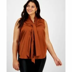 Best reviews of 🥰 Bar III Plus Size Sleeveless Bow-Tie Blouse, Created For Macy's Clay ⌛