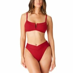 New ✔️ Bar III Ribbed 👙 Bikini Top & Bottoms, Created For Macy's Dark Cherry 😍