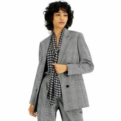 Cheapest 🧨 Bar III 👩 Women's Plaid Faux Double-Breasted Jacket, Created For Macy's Black/white 🔔