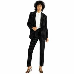 Top 10 😉 Bar III 👩 Women's Pinstripe One-Button Blazer, Blouse, & Pinstripe Straight Ankle Pants, Created For Macy's Blanc ✔️