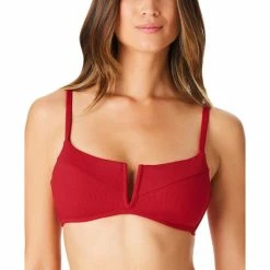 Cheapest ❤️ Bar III 👩 Women's Ribbed Notch-Front 👙 Bikini Top, Created For Macy's Dark Cherry 🎉