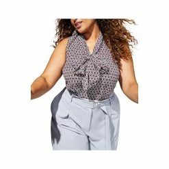 Top 10 😀 Bar III Plus Size Geo Print Sleeveless Bow-Tie Blouse Moonstone Multi 🔔 -Cheap Bar III Store unnamed file 2374