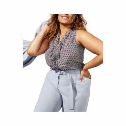 Top 10 😀 Bar III Plus Size Geo Print Sleeveless Bow-Tie Blouse Moonstone Multi 🔔 -Cheap Bar III Store unnamed file 2376