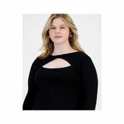 Outlet 🌟 Bar III Plus Size Cut-Out Twist Neck Sweater, Created For Macy's Black 👍 -Cheap Bar III Store unnamed file 2385