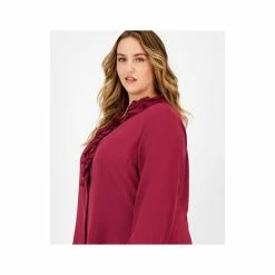 Deals ⌛ Bar III Plus Size Ruffled Split-Neck Blouse, Created For Macy's Boysenberry 🤩 -Cheap Bar III Store unnamed file 2390