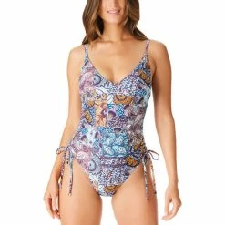Budget 🔥 Bar III 👩 Women's Bohemian By Nature Shirred-Side One-Piece 🩱 Swimsuit, Created For Macy's Multi ❤️
