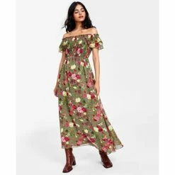 Discount ✨ Bar III 👩 Women's Printed Smocked Maxi 👗 Dress, Created For Macy's Reanna Rose A ✨