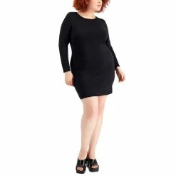 Coupon 🔥 Bar III Trendy Plus Size Bodycon 👗 Dress, Created For Macy's Deep Black 🤩