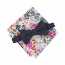 Hot Sale 🛒 Bar III Men's Chambray Bow Tie & Floral Pocket Square, Created For Macy's Pink ⌛