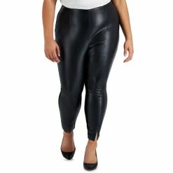 Cheap 🎉 Bar III Plus Size Pleather-Front Leggings, Created For Macy's Deep Black 😀