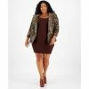 Deals 🌟 Bar III Plus Size Ribbed Sweetheart-Neck Mini 👗 Dress & Printed Boyfriend Blazer, Created For Macy's Rare Wood ⌛