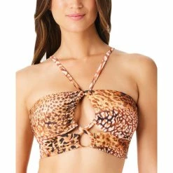 Brand new 🤩 Bar III 👩 Women's Glam Cheetah Bandeau Swim Top, Created For Macy's Natural 🎁