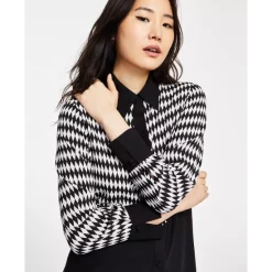 Top 10 🎉 Bar III 👩 Women's Diamond-Print Button-Front Blouse, Created For Macy's Bar Black/white 😀 -Cheap Bar III Store unnamed file 294