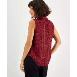 Top 10 👍 Bar III 👩 Women's Animal-Print Tie-Neck Blouse, Created For Macy's Morello Cherry Multi 🧨 -Cheap Bar III Store unnamed file 317