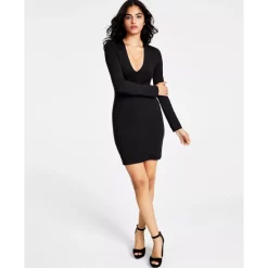 Wholesale ✨ Bar III 👩 Women's Compression Plunging V-Neck Bodycon 👗 Dress, Created For Macy's Deep Black 🌟 -Cheap Bar III Store unnamed file 33
