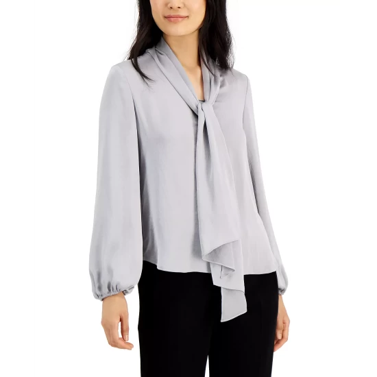 Deals 😉 Bar III Tie Neck Cinched Sleeve Blouse, Created For Macy's Bar White 🤩 2 Deals 😉 Bar III Tie Neck Cinched Sleeve Blouse, Created For Macy's Bar White 🤩 - Image 2