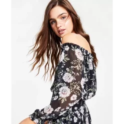 Top 10 👏 Bar III 👩 Women's Floral-Print Off-The-Shoulder 👗 Dress, Created For Macy's Black Combo ❤️ -Cheap Bar III Store unnamed file 337