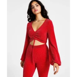 Outlet 🔔 Bar III 👩 Women's Sparkling Caviar Long-Sleeve Crop Top, Created For Macy's Deep Black ❤️ -Cheap Bar III Store unnamed file 342