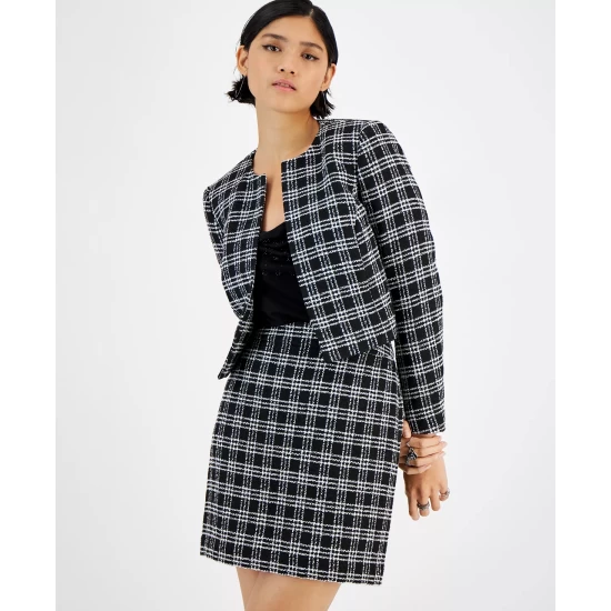 Cheap โญ Bar III ๐ฉ Women's Plaid Tweed Open-Front Cropped Jacket, Created For Macy's Black/white ๐ 4 Cheap โญ Bar III ๐ฉ Women's Plaid Tweed Open-Front Cropped Jacket, Created For Macy's Black/white ๐ - Image 4