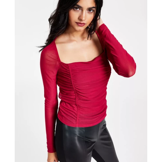Buy 🔥 Bar III 👩 Women's Square-Neck Ruched Mesh Top, Created For Macy's Royal Amaryllis 🌟 4 Buy 🔥 Bar III 👩 Women's Square-Neck Ruched Mesh Top, Created For Macy's Royal Amaryllis 🌟 - Image 4