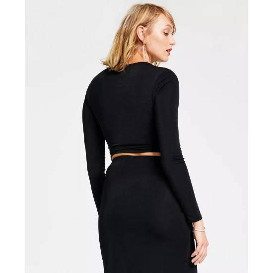 Cheapest ๐ Bar III ๐ฉ Women's Cropped Crossover-Front Long-Sleeve Top, Created For Macy's Deep Black ๐ฅฐ 4 Cheapest ๐ Bar III ๐ฉ Women's Cropped Crossover-Front Long-Sleeve Top, Created For Macy's Deep Black ๐ฅฐ - Image 4