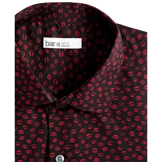 Hot Sale 🔔 Bar III Men's Slim-Fit Kiss-Print 👗 Dress 👕 Shirt, Created For Macy's Black Red ✔️ 6 Hot Sale 🔔 Bar III Men's Slim-Fit Kiss-Print 👗 Dress 👕 Shirt, Created For Macy's Black Red ✔️ - Image 6