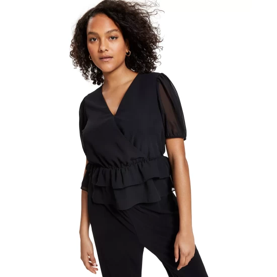 Coupon ๐ Bar III Puff-Sleeve Peplum Top, Created For Macy's Deep Black ๐ 4 Coupon ๐ Bar III Puff-Sleeve Peplum Top, Created For Macy's Deep Black ๐ - Image 4