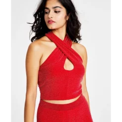 Best Sale 🎉 Bar III 👩 Women's Caviar Sparkling Halter-Neck Keyhole Tank Top, Created For Macy's Deep Black 🤩 -Cheap Bar III Store unnamed file 373