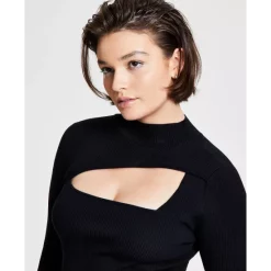 Cheap ✔️ Bar III 👩 Women's Ribbed Mock-Neck Long-Sleeve Cutout Top, Created For Macy's Bright White 🤩