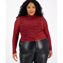 Brand new 🌟 Bar III Plus Size Mesh Mock-Neck Cutout Tie-Back Top, Created For Macy's Penny Gingham 🎉 -Cheap Bar III Store unnamed file 393