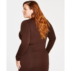 Promo 🔔 Bar III Trendy Plus Size Bodycon Long-Sleeved Jersey Top, Created For Macy's Rare Wood 🔔 -Cheap Bar III Store unnamed file 425