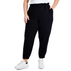 Discount 👏 Bar III Trendy Plus Size Paperbag-Waist Jogger Pants, Created For Macy's Deep Black 🧨 -Cheap Bar III Store unnamed file 426