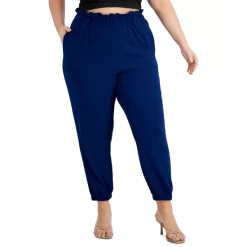 Discount 👏 Bar III Trendy Plus Size Paperbag-Waist Jogger Pants, Created For Macy's Deep Black 🧨 -Cheap Bar III Store unnamed file 428