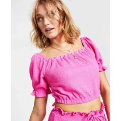 Wholesale 😍 Bar III 👩 Women's Square-Neck Crop Top, Created For Macy's Pink Shock ❤️ -Cheap Bar III Store unnamed file 431