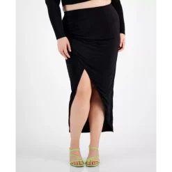 Deals 🤩 Bar III Plus Size Slinky Pull-On Slit-Front Midi 👗 Skirt, Created For Macy's Pink Shock ❤️ -Cheap Bar III Store unnamed file 436