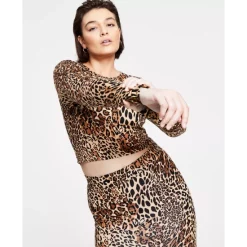 Flash Sale 🎉 Bar III 👩 Women's Long-Sleeve Crop Top, Created For Macy's Chrm Cheetah Bl 💯 -Cheap Bar III Store unnamed file 468