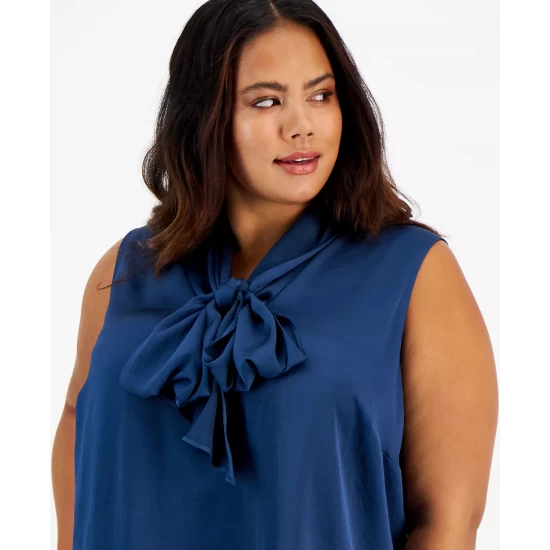 Budget ๐ Bar III Plus Size Bow-Neck Sleeveless Blouse, Created For Macy's Skyway ๐ 4 Budget ๐ Bar III Plus Size Bow-Neck Sleeveless Blouse, Created For Macy's Skyway ๐ - Image 4