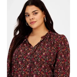 Budget 🧨 Bar III 👩 Women's Mock-Neck Blouse, Created For Macy's Gaucho Brown Combo 👏