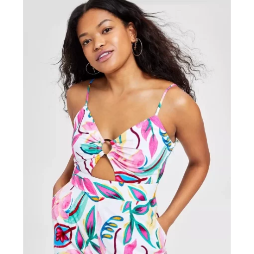 New 😍 Bar III 👩 Women's V-Neck Tie-Waist Jumpsuit, Created For Macy's Toasted Almond 🔥 -Cheap Bar III Store unnamed file 510