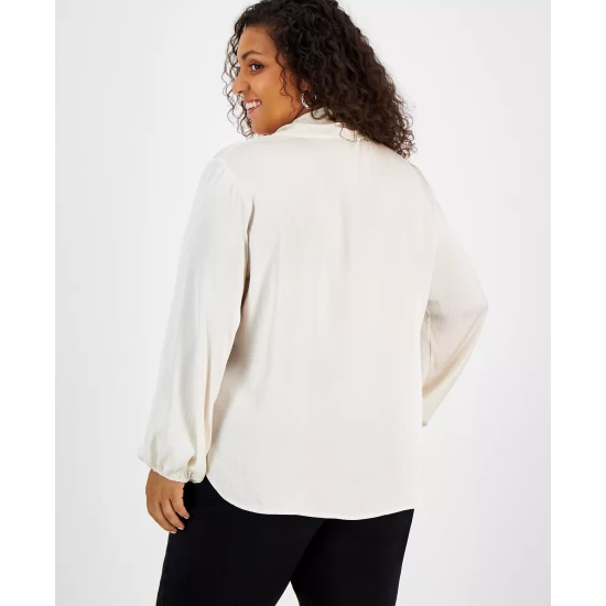 Cheap ๐ Bar III Plus Size Tie Neck Long Sleeve Blouse, Created For Macy's Bar White ๐ 4 Cheap ๐ Bar III Plus Size Tie Neck Long Sleeve Blouse, Created For Macy's Bar White ๐ - Image 4