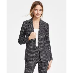 Best Sale 🔥 Bar III 👩 Women's Patterned Jacquard One-Button Blazer, Created For Macy's Black Combo 🧨 -Cheap Bar III Store unnamed file 594